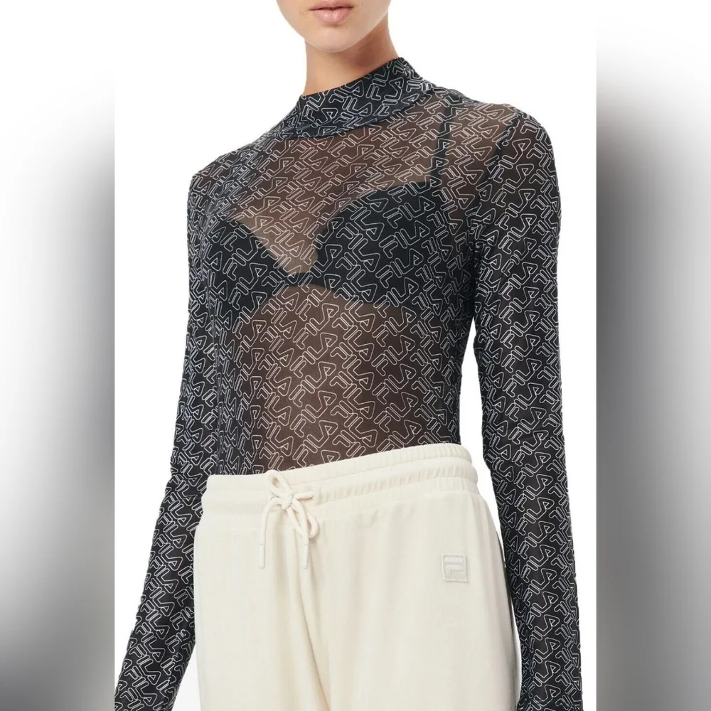 NWT Fila "Gaganga Sheer Bodysuit" Black White Mock Neck | Women's Size XS - Picture 4 of 11